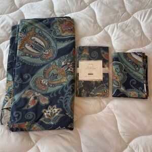 Pottery Barn LEAH PAISLEY Used Duvet Cover W/2 New Shams QUEEN FULL Reversible